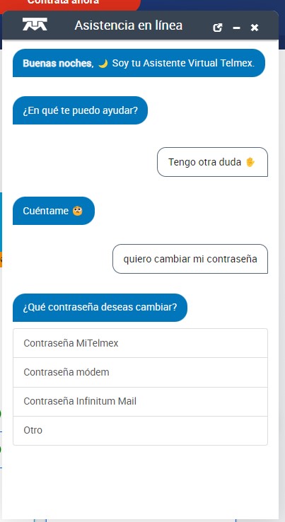 Cambiar la contraseña de Telmex por chat en línea