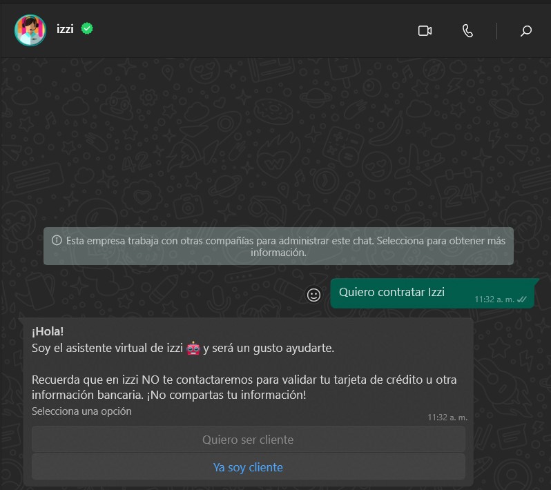 whatsapp de izzi para contratar solo internet