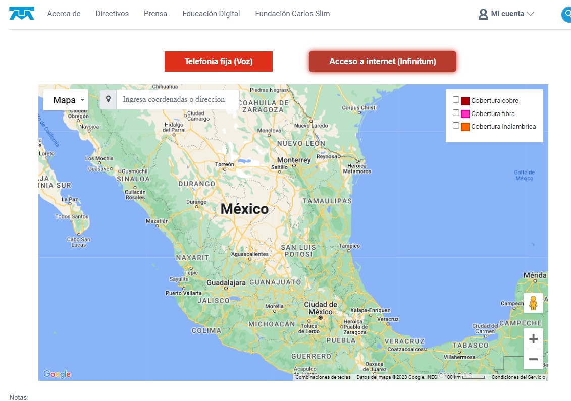 Mapa de cobertura para contratar Telmex